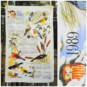 Vintage 1989 Backyard Birds Calendar Towel Kay Dee Bluebird Goldfinch Chickadee